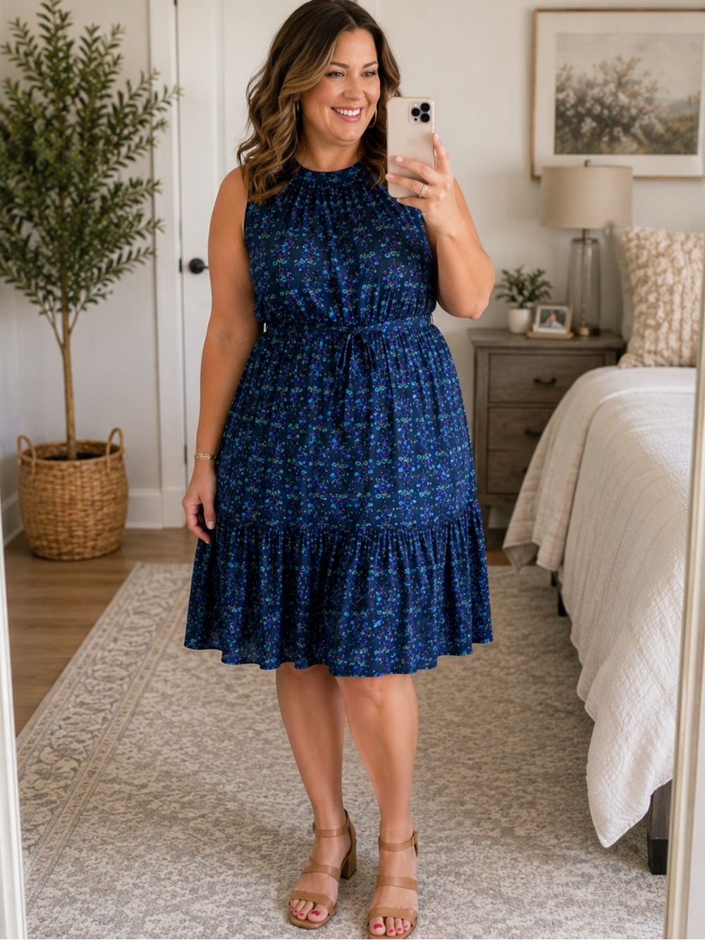J. Crew Navy Maxi Dress with Teal Floral Print
